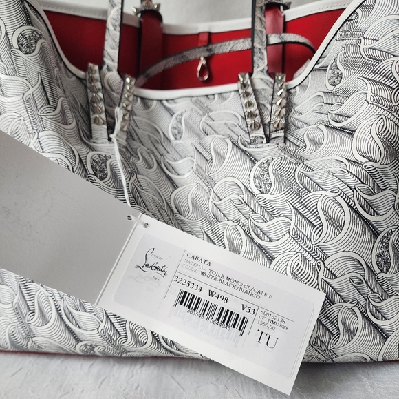 Auth New Christian Louboutin Cabata White/Black Tote - Picture 8 of 10